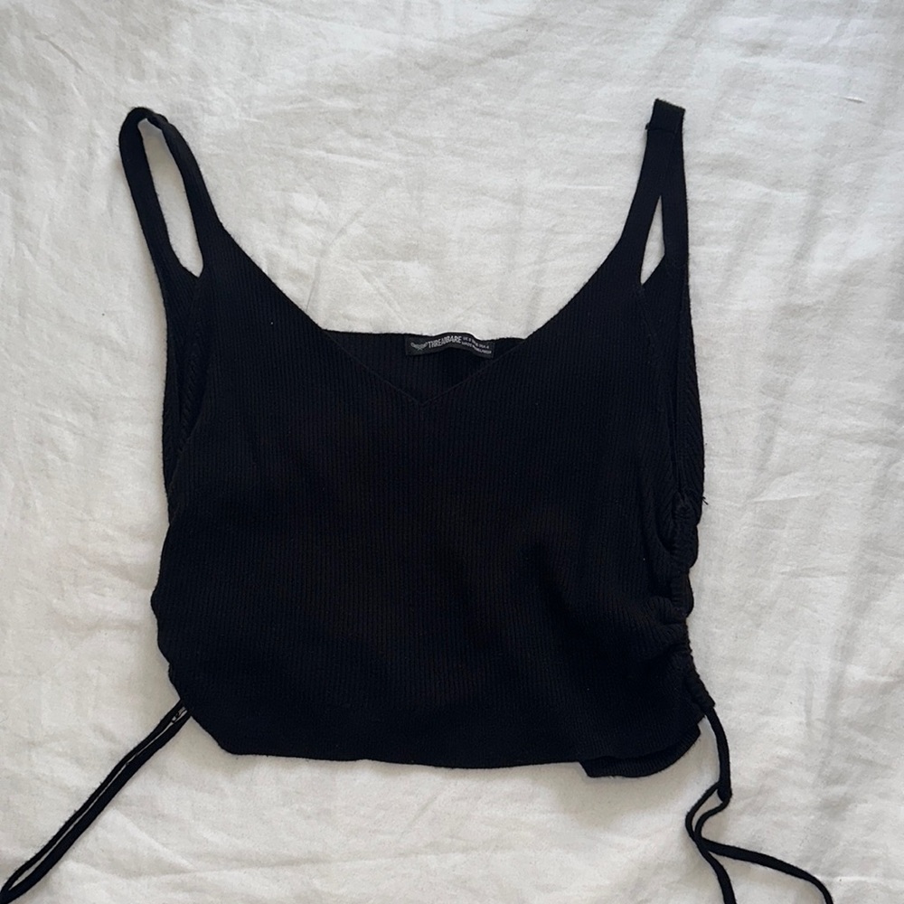Black side tie knit crop top tank